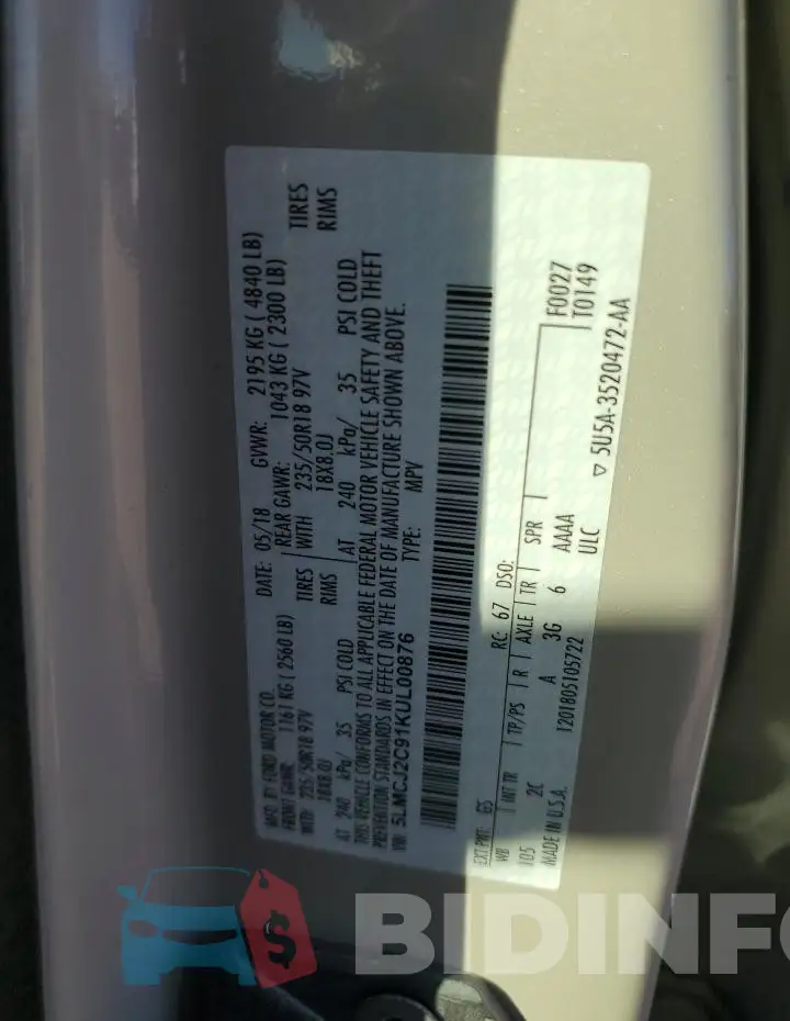 5LMCJ2C91KUL00876 Photo# 13