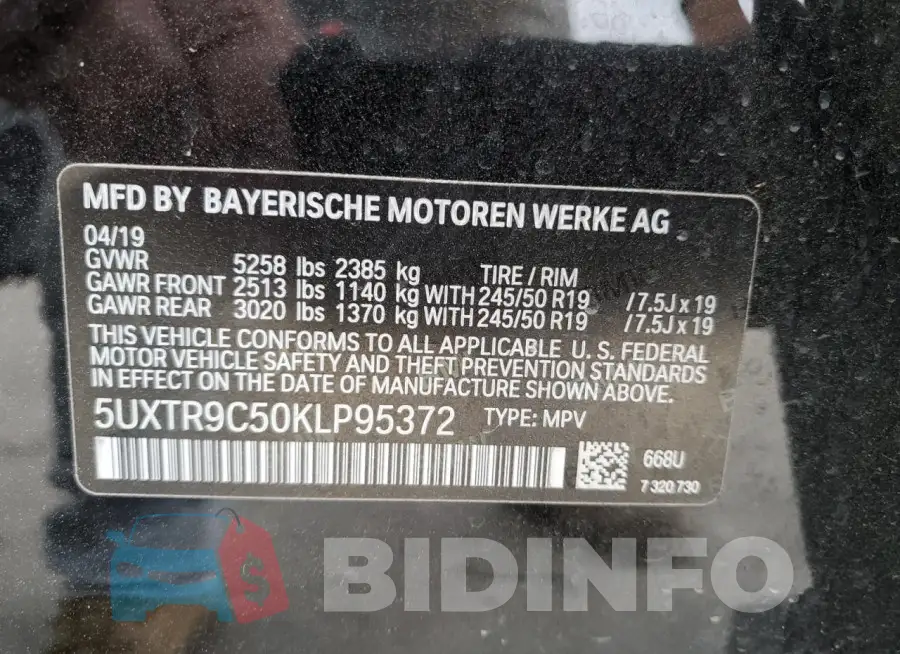 5UXTR9C50KLP95372 Photo# 14