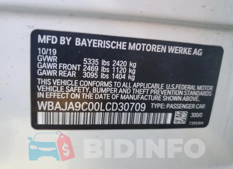 WBAJA9C00LCD30709 Photo# 12