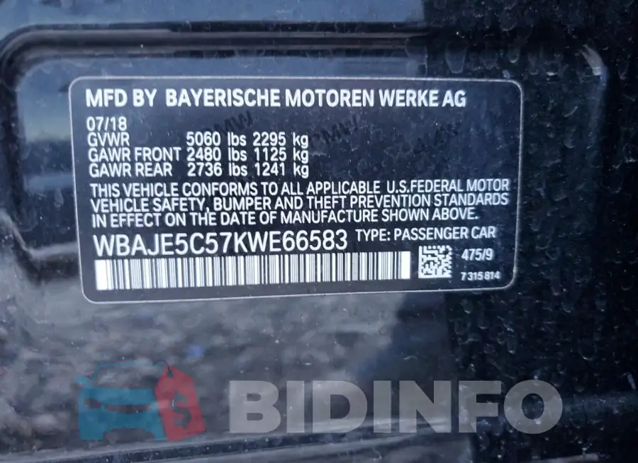 WBAJE5C57KWE66583 Photo# 12