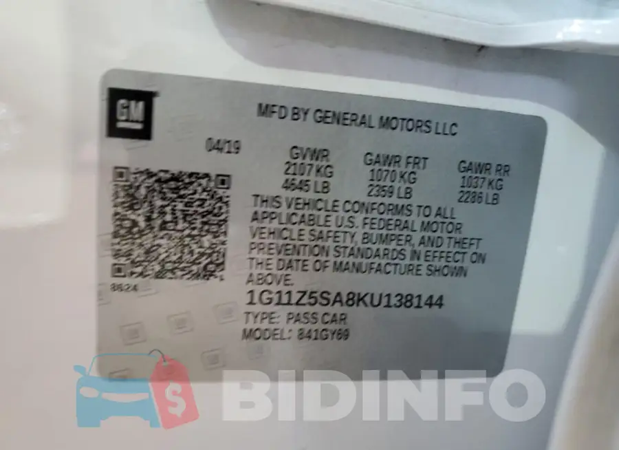 1G11Z5SA8KU138144 Photo# 12