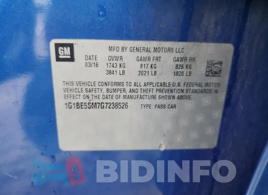1G1BE5SM7G7238526 Photo# 13