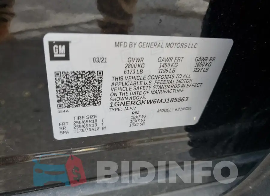 1GNERGKW6MJ185863 Photo# 13
