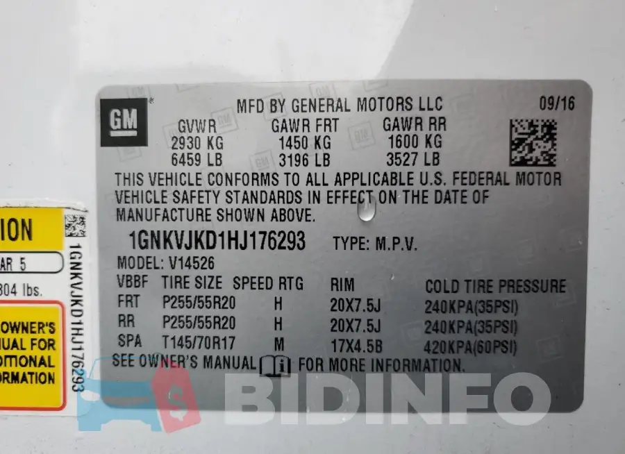 1GNKVJKD1HJ176293 Photo# 13