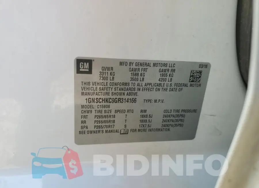 1GNSCHKC9GR314166 Photo# 13