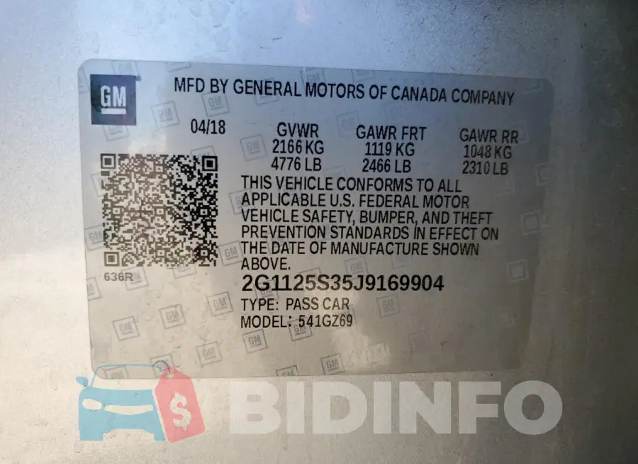 2G1125S35J9169904 Photo# 12