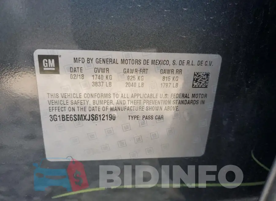 3G1BE6SMXJS612190 Photo# 12