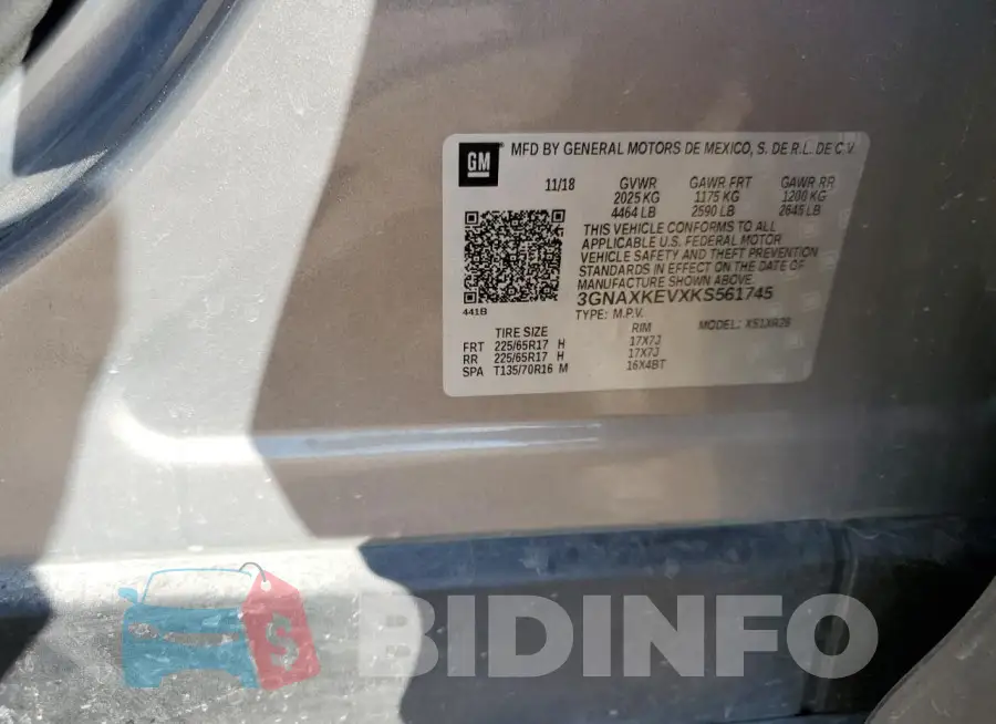 3GNAXKEVXKS561745 Photo# 13