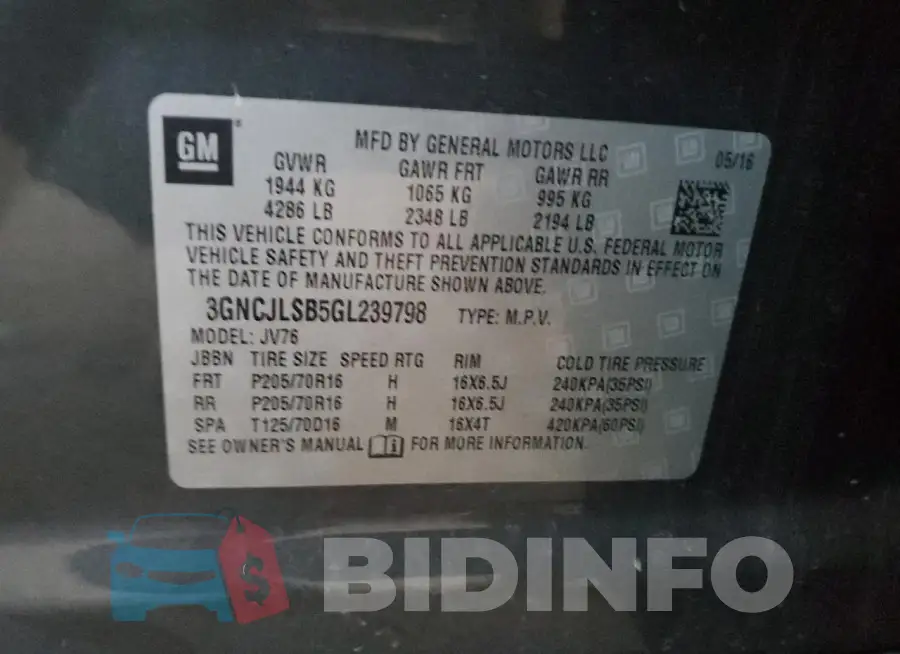 3GNCJLSB5GL239798 Photo# 12