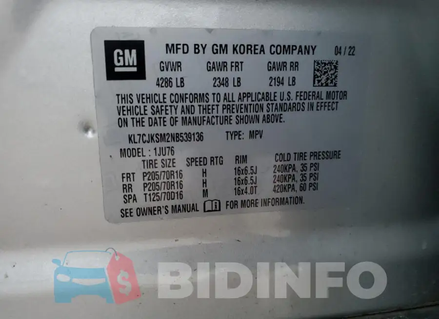 KL7CJKSM2NB539136 Photo# 13