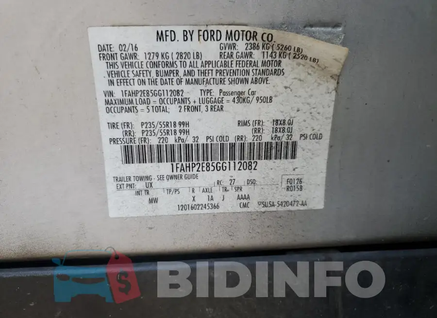 1FAHP2E85GG112082 Photo# 12