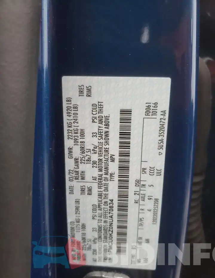 1FMCU0KZ0NUA70834 Photo# 13