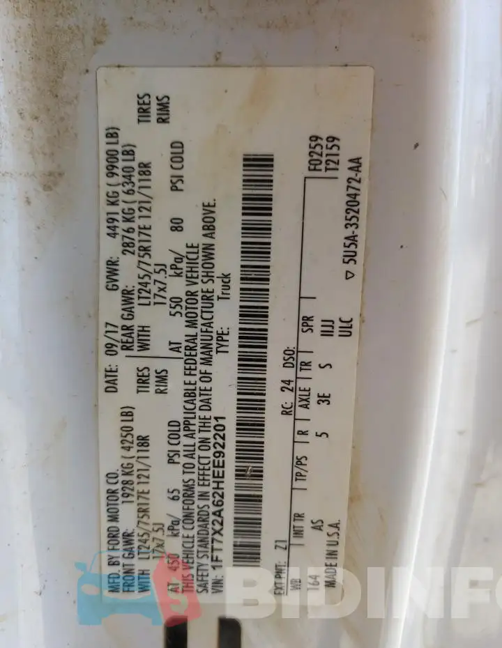 1FT7X2A62HEE92201 Photo# 12