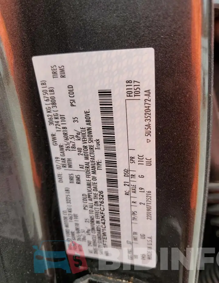 1FTEW1C43KFC76326 Photo# 12