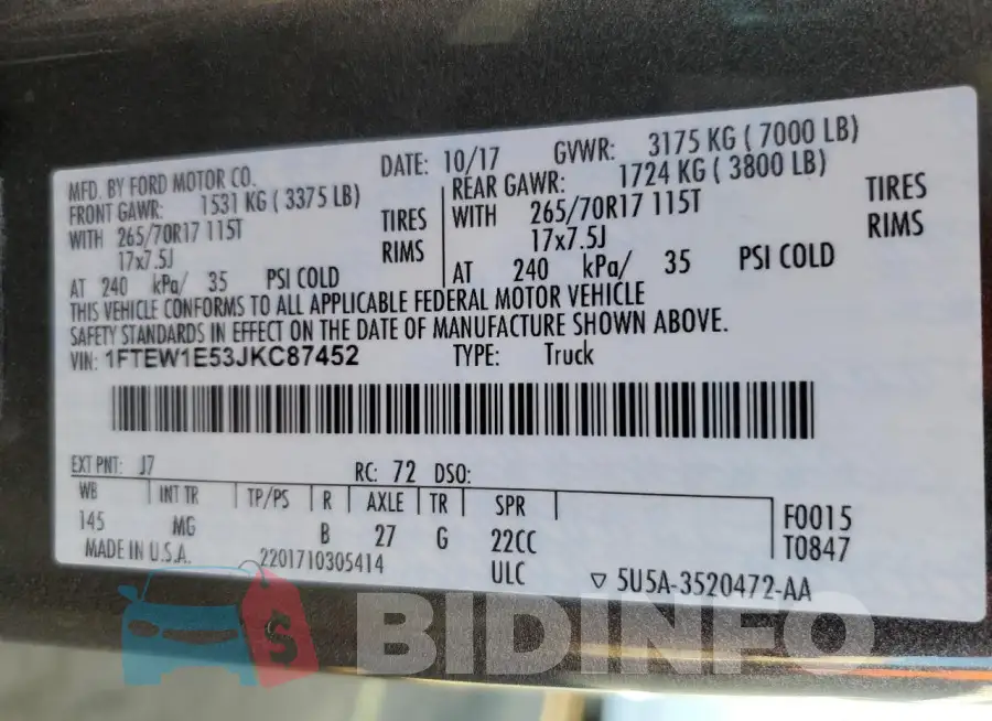 1FTEW1E53JKC87452 Photo# 13