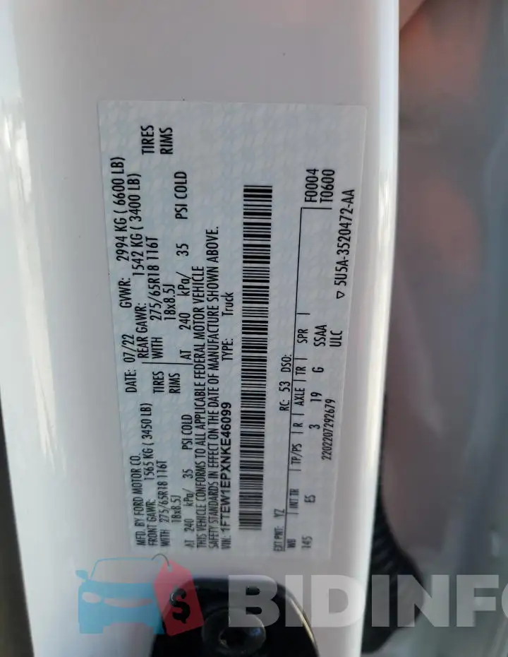 1FTEW1EPXNKE46099 Photo# 12
