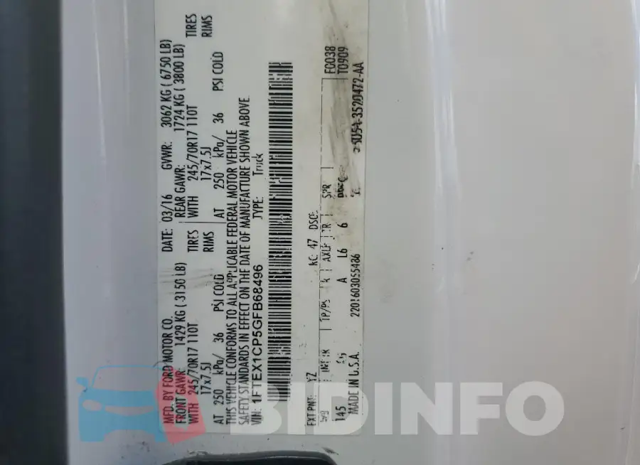 1FTEX1CP5GFB68496 Photo# 12