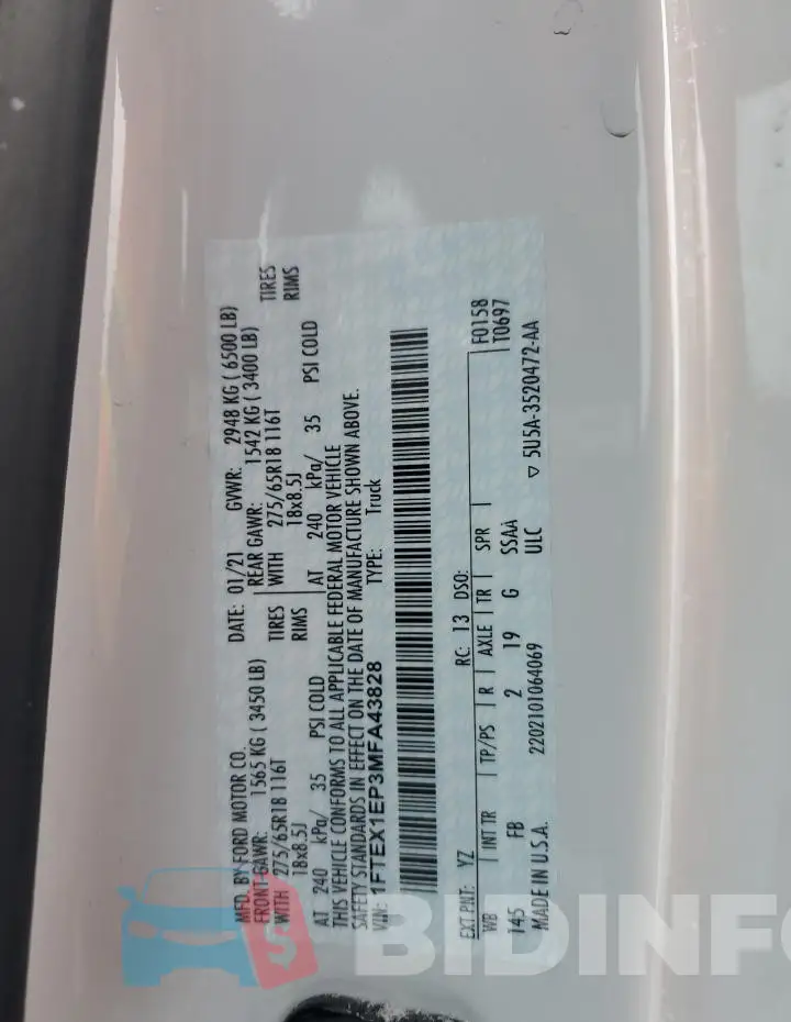 1FTEX1EP3MFA43828 Photo# 12