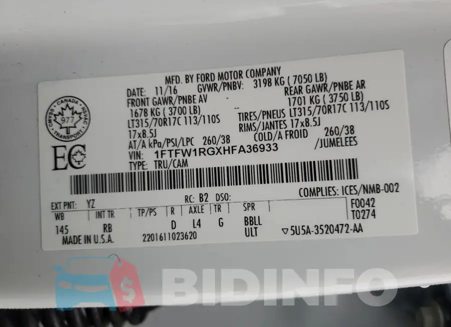 1FTFW1RGXHFA36933 Photo# 13
