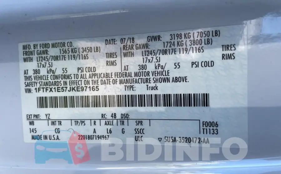 1FTFX1E57JKE97165 Photo# 10