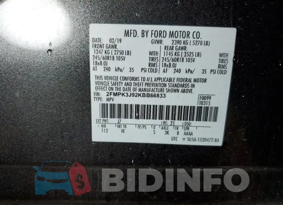 2FMPK3J92KBB66833 Photo# 13