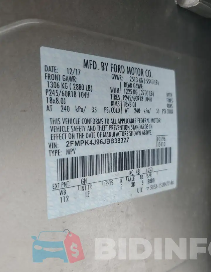 2FMPK4J96JBB38327 Photo# 13