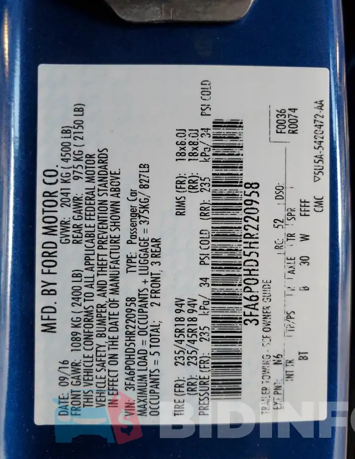3FA6P0HD5HR220958 Photo# 13