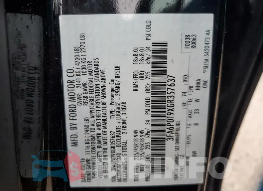 3FA6P0T9XGR357637 Photo# 12