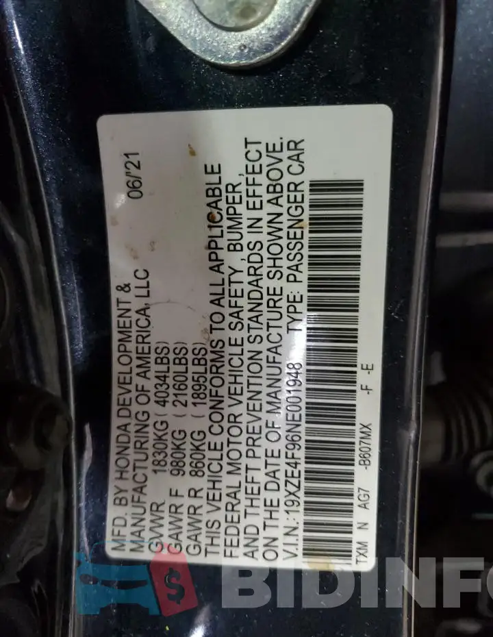 19XZE4F96NE001948 Photo# 13