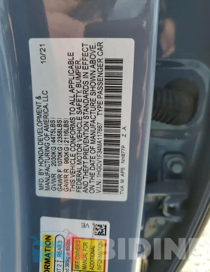 1HGCV1F34MA117667 Photo# 12