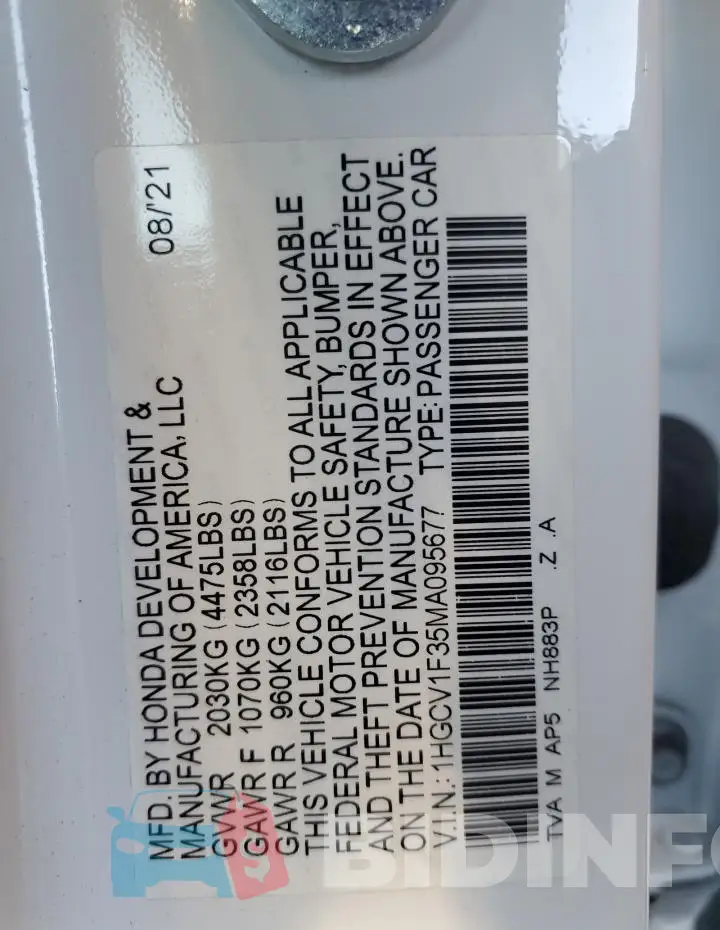 1HGCV1F35MA095677 Photo# 12
