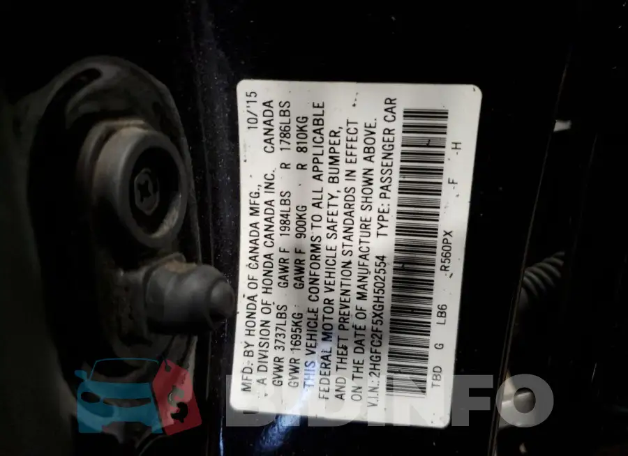2HGFC2F5XGH502554 Photo# 12