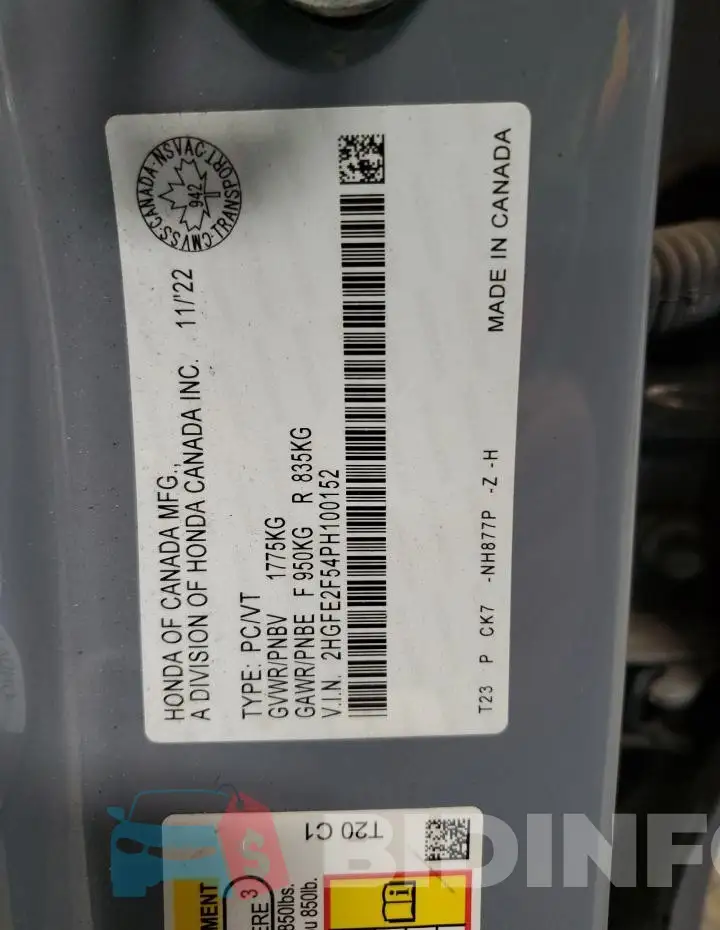 2HGFE2F54PH100152 Photo# 13