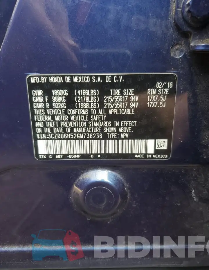 3CZRU6H52GM738236 Photo# 13
