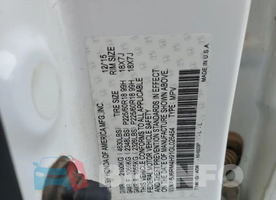 5J6RM4H91GL026454 Photo# 13