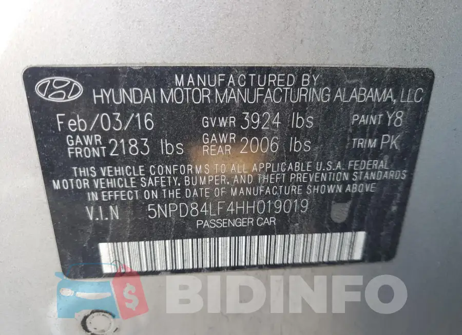 5NPD84LF4HH019019 Photo# 12