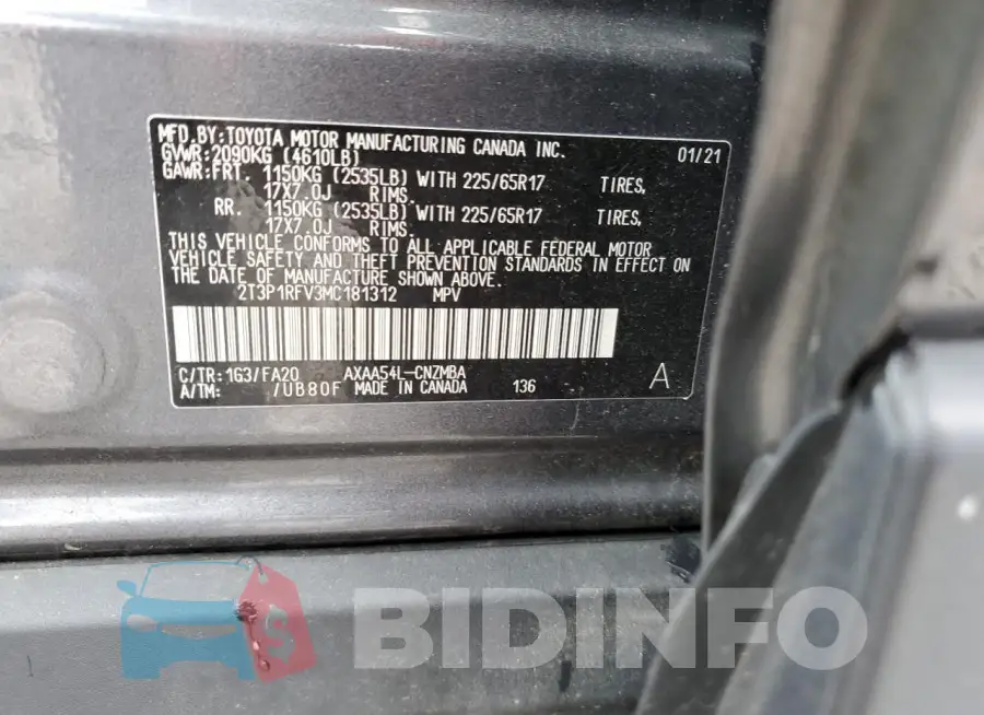 2T3P1RFV3MC181312 Photo# 13