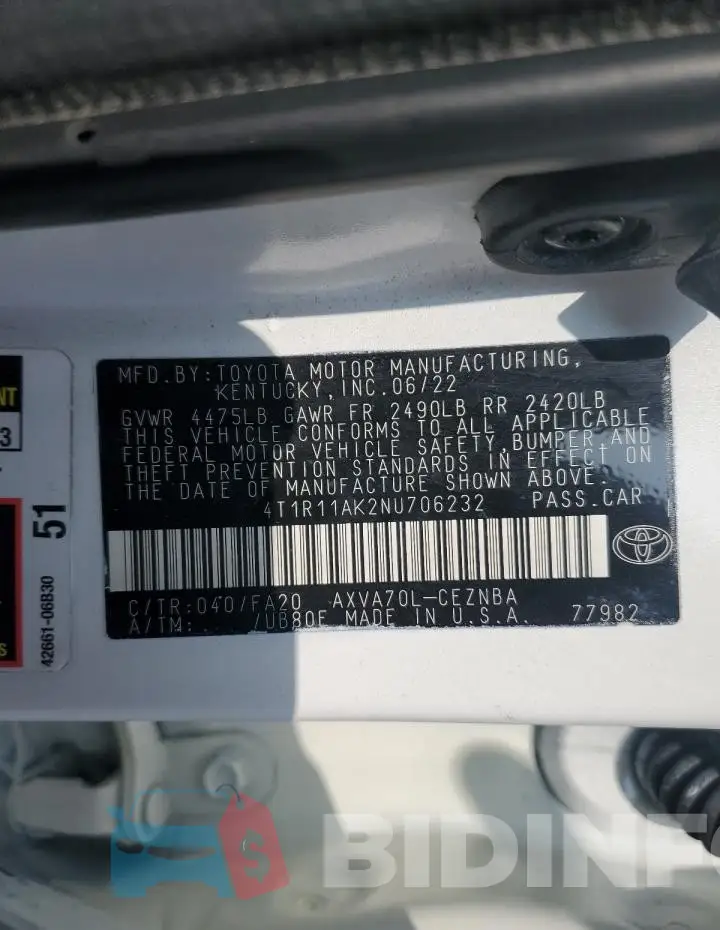 4T1R11AK2NU706232 Photo# 12