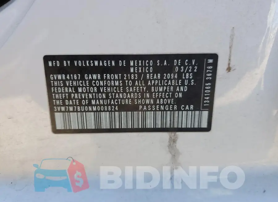 3VW7M7BU0NM008824 Photo# 12