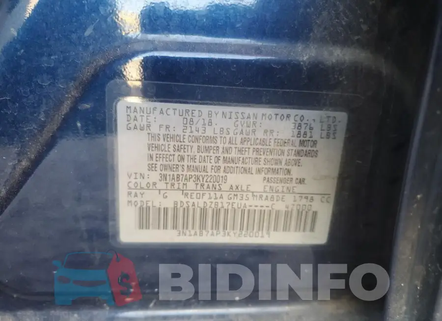 3N1AB7AP3KY220019 Photo# 12
