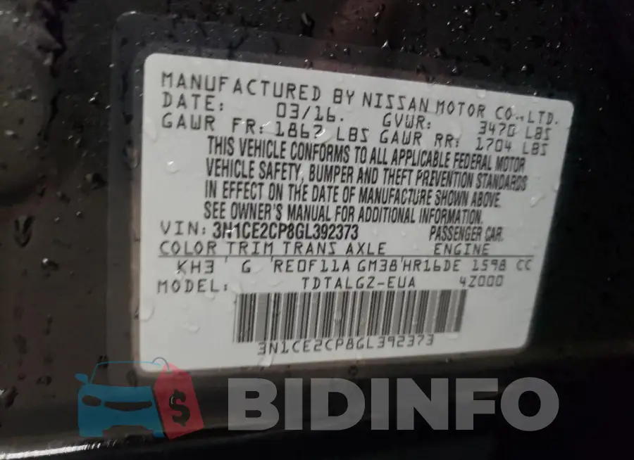 3N1CE2CP8GL392373 Photo# 13