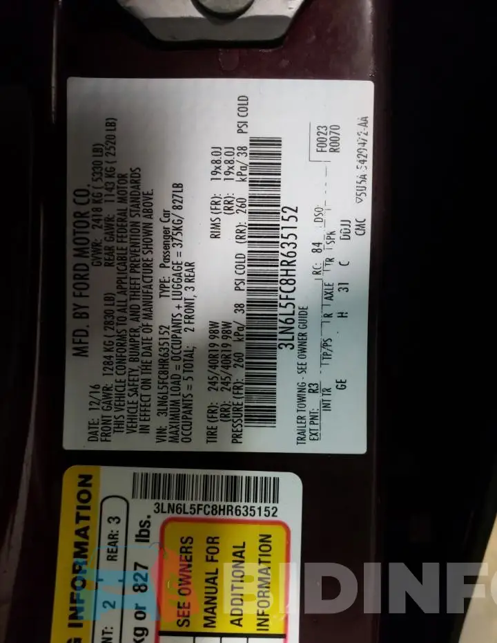 3LN6L5FC8HR635152 Photo# 12