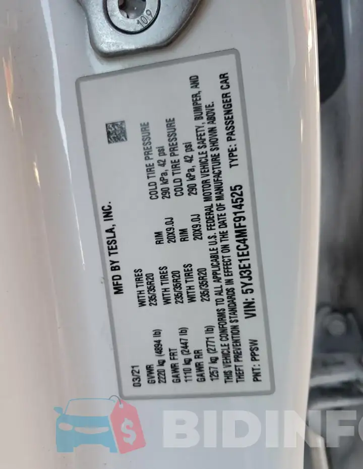 5YJ3E1EC4MF914525 Photo# 12