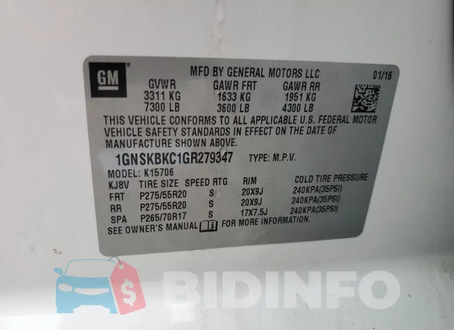 1GNSKBKC1GR279347 Photo# 13