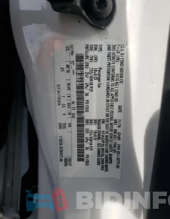 1FADP3L90GL399192 Photo# 12