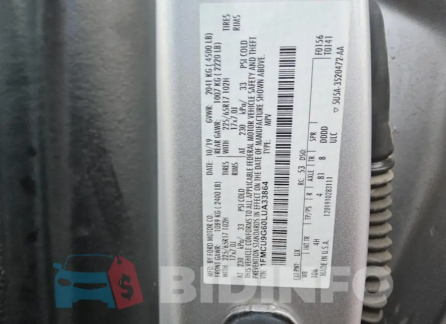1FMCU9G60LUA33864 Photo# 14
