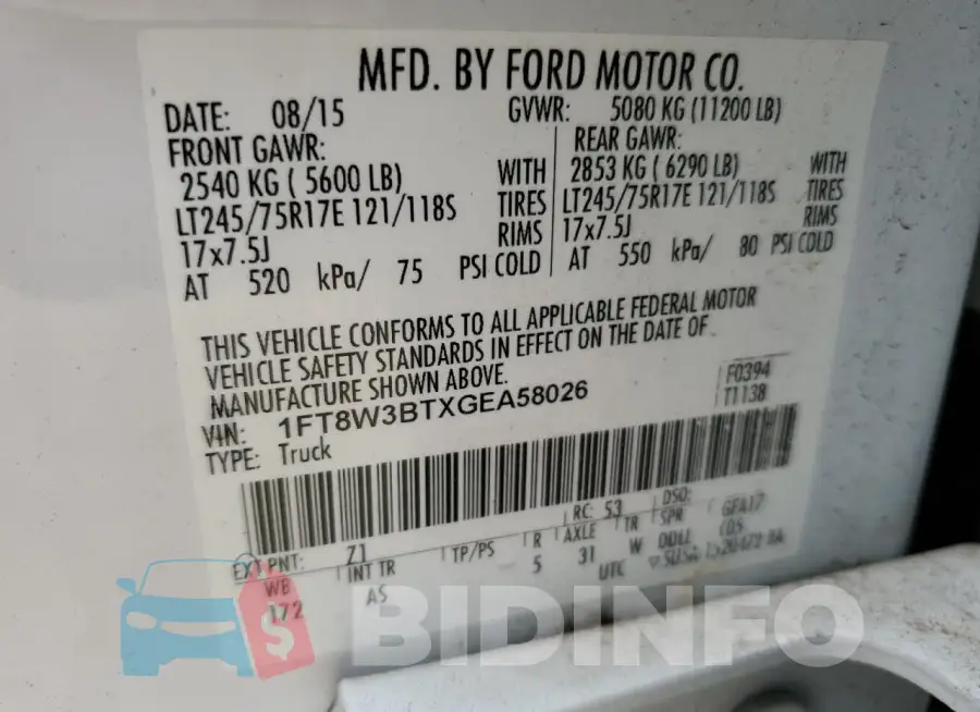 1FT8W3BTXGEA58026 Photo# 12