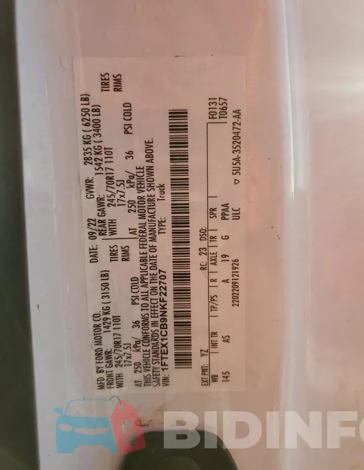 1FTEX1CB9NKF22707 Photo# 12