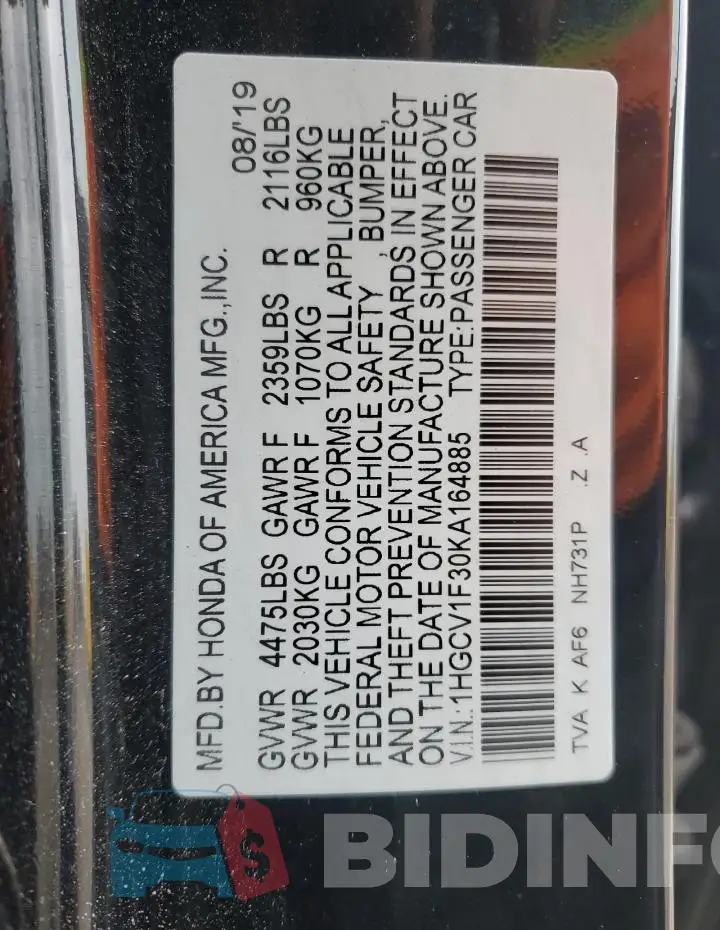 1HGCV1F30KA164885 Photo# 12