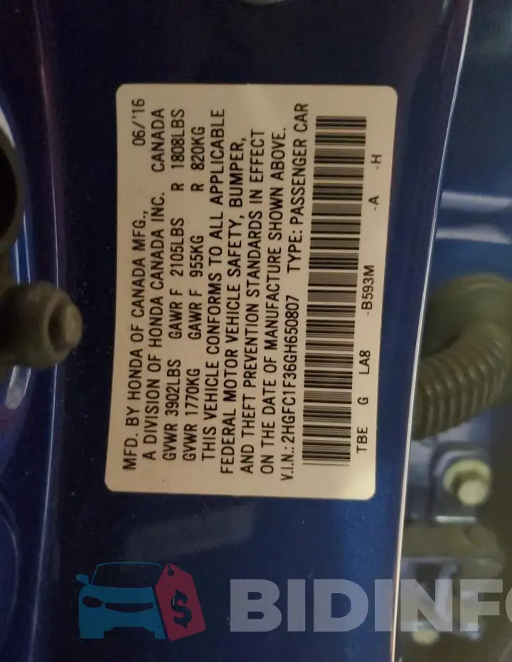 2HGFC1F36GH650807 Photo# 12